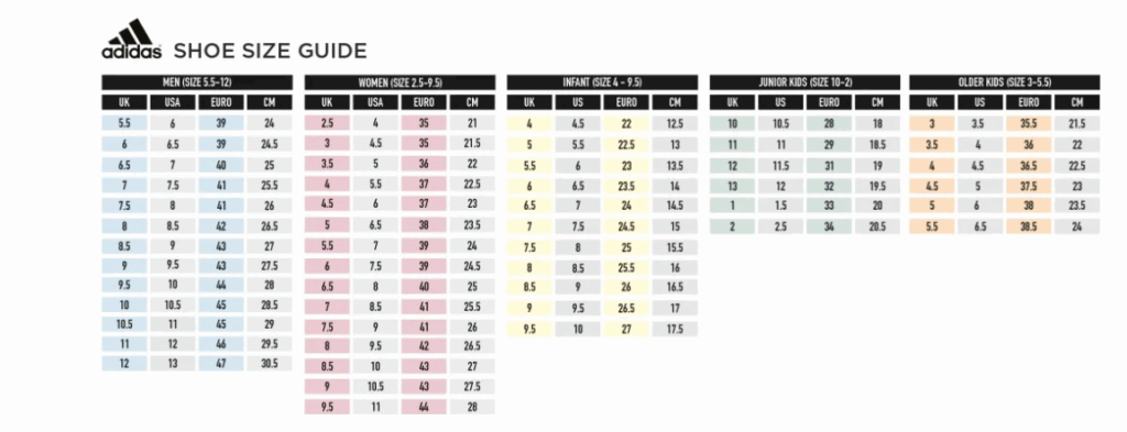 Adidas size Guide
